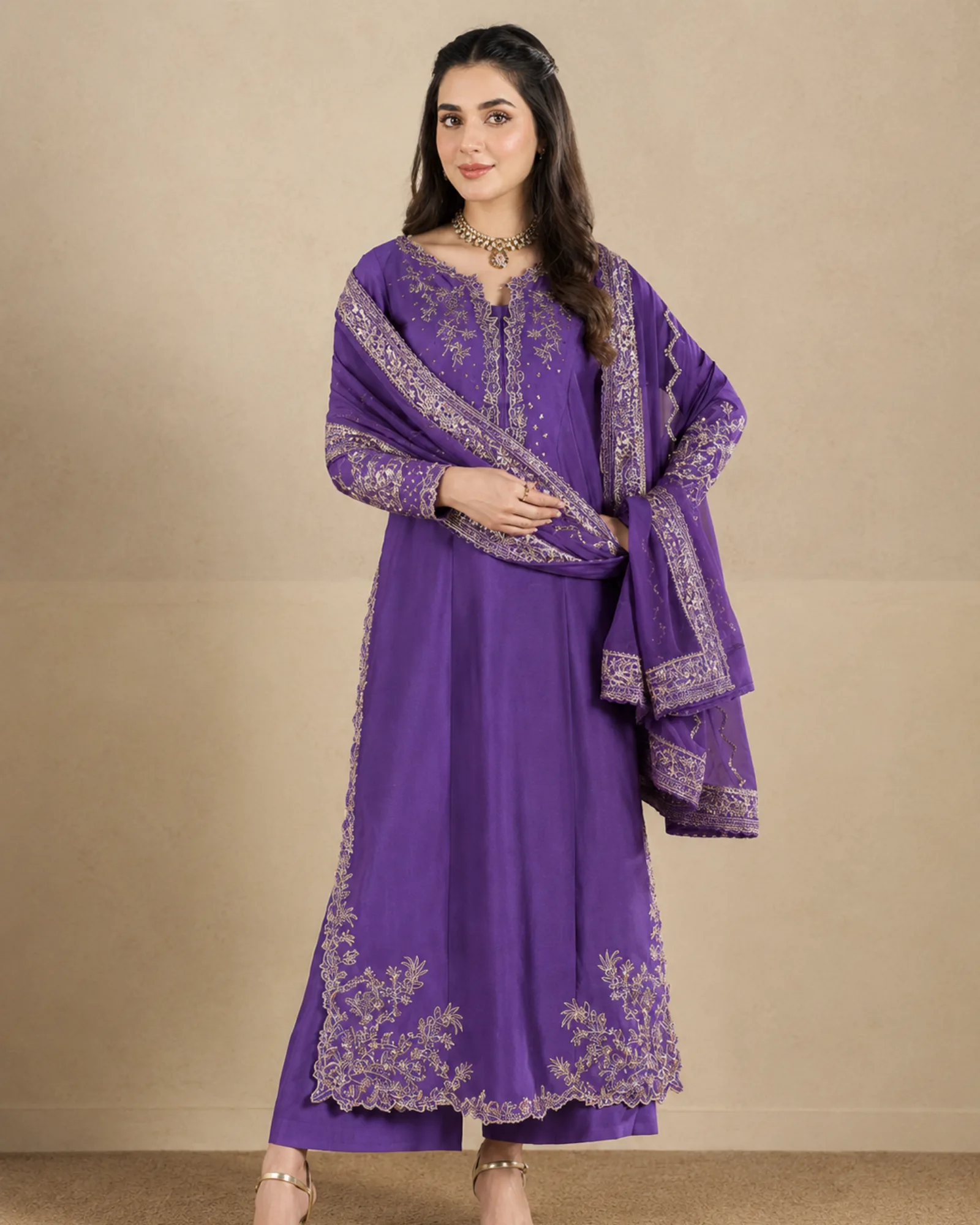 Royal Purple Embroidered Three-Piece Suit